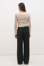 Vesper Spot Long Sleeve Top Cream Base Polka Dot