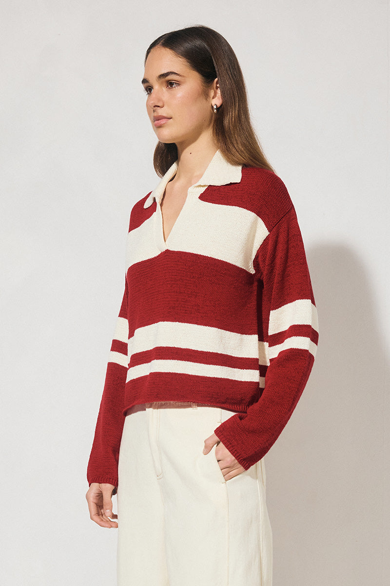 Cosmo Knit Jumper Burgundy Cream Stripe