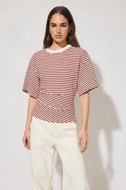 Aura Tee Burgandy Cream Stripe