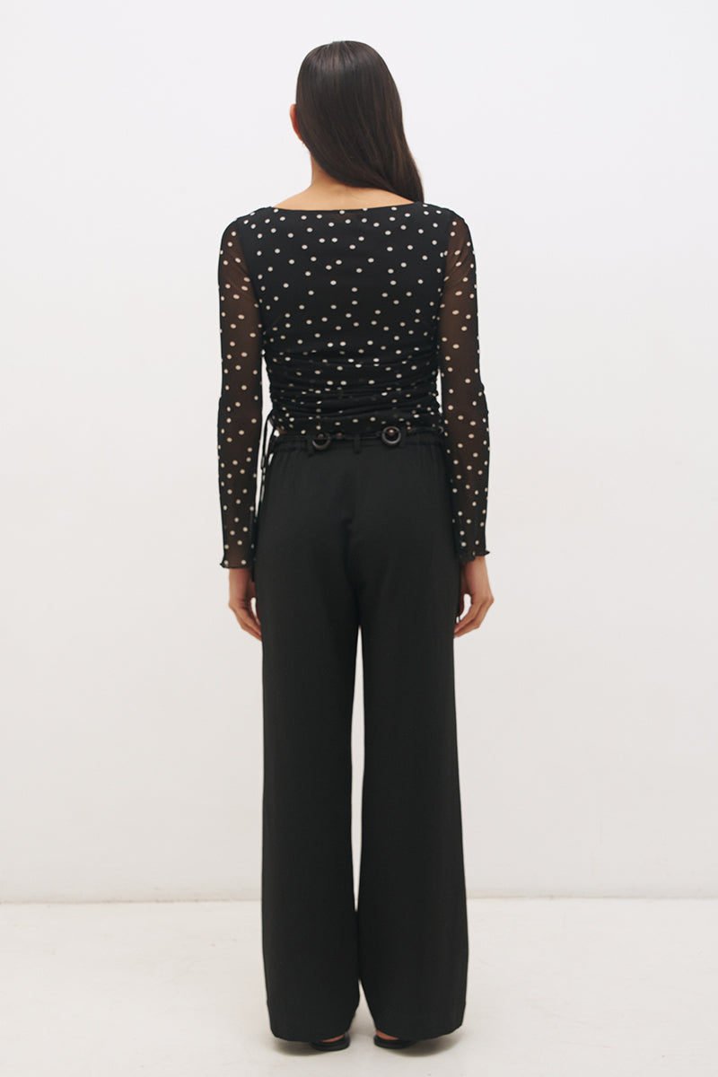Vesper Spot Long Sleeve Top Black Base Polka Dot