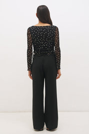 Vesper Spot Long Sleeve Top Black Base Polka Dot