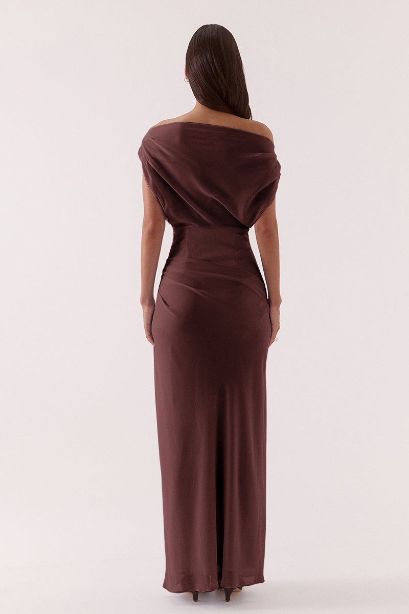 Ada Off Shoulder Dress - Chocolate