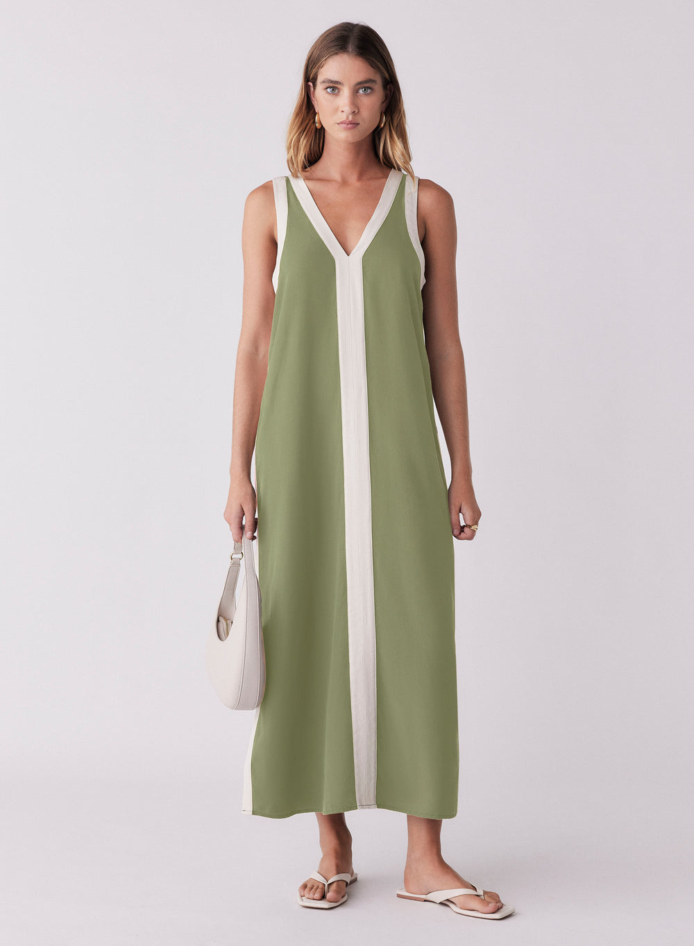 Monochrome Dress Sage Cream