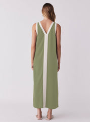 Monochrome Dress Sage Cream