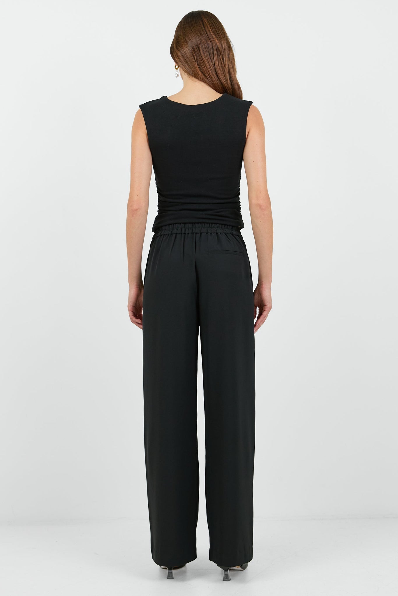 Business Black Wide Leg Pleat Front Pants
