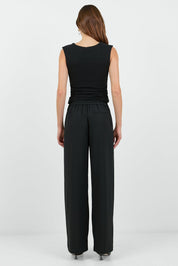 Business Black Wide Leg Pleat Front Pants