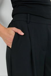Business Black Wide Leg Pleat Front Pants