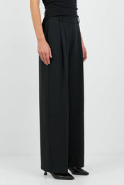 Business Black Wide Leg Pleat Front Pants