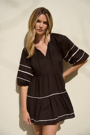 Again Black SS Tiered Smock Dress