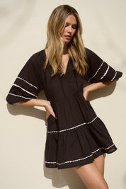 Again Black SS Tiered Smock Dress