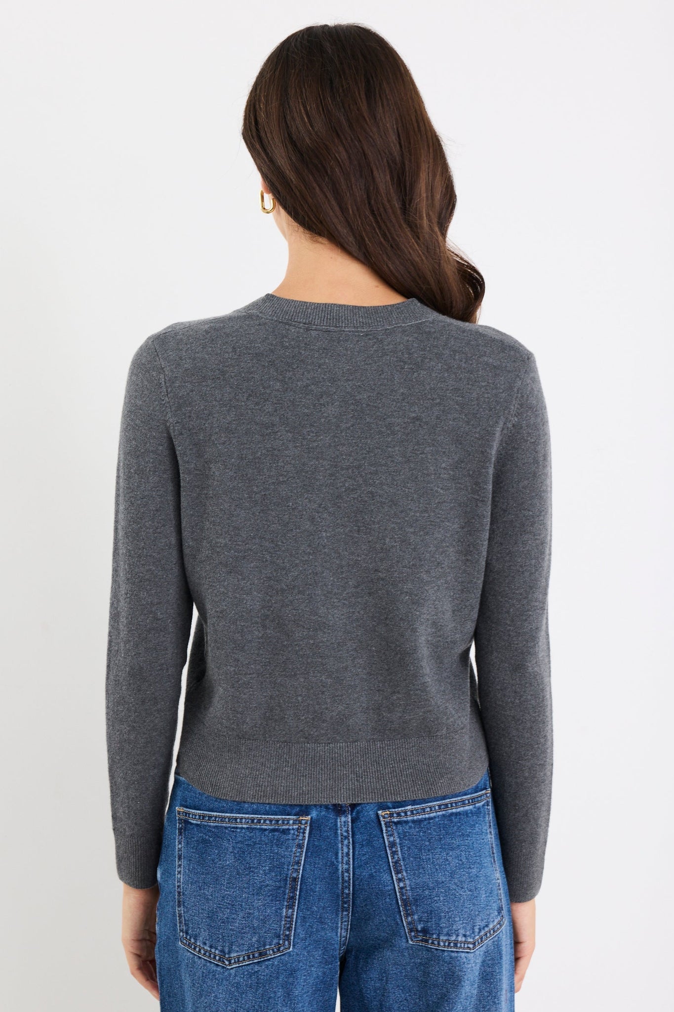 Autograph Charcoal Soft Fine Gauge Crewneck Cardigan