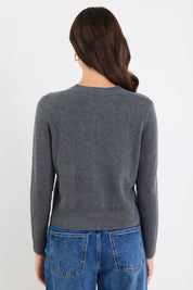 Autograph Charcoal Soft Fine Gauge Crewneck Cardigan