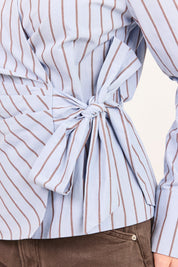 Axiom Blue Chocolate Stripe Wrap Waist Tie Shirt