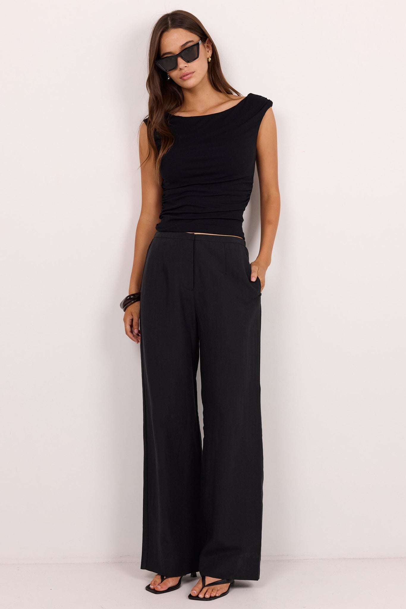Charmed Soft Black Pleat Front Wide Leg Pants
