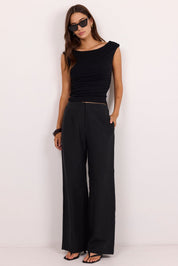 Charmed Soft Black Pleat Front Wide Leg Pants