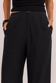 Charmed Soft Black Pleat Front Wide Leg Pants