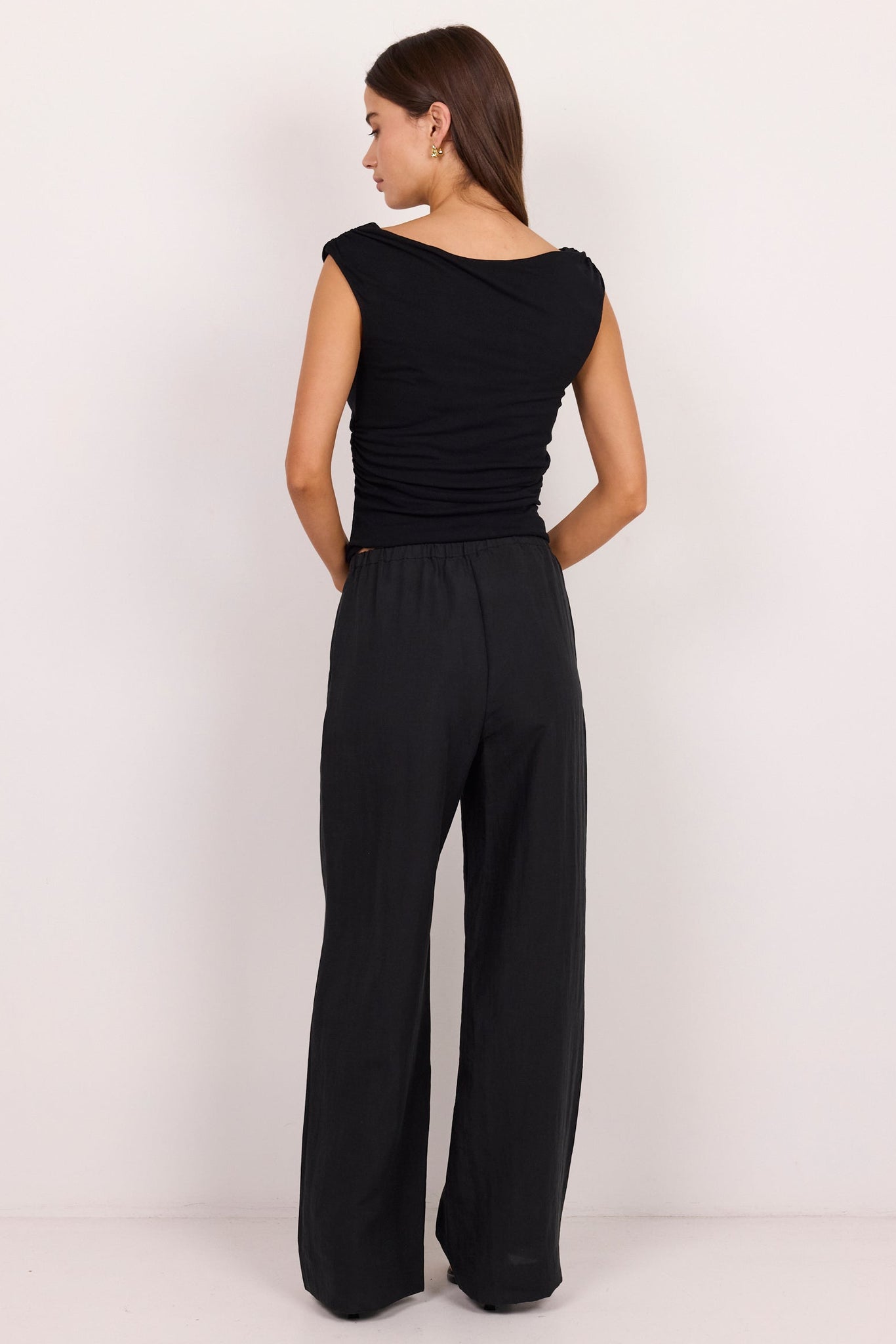 Charmed Soft Black Pleat Front Wide Leg Pants