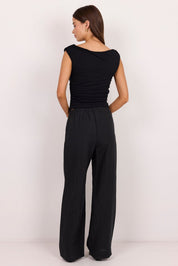 Charmed Soft Black Pleat Front Wide Leg Pants