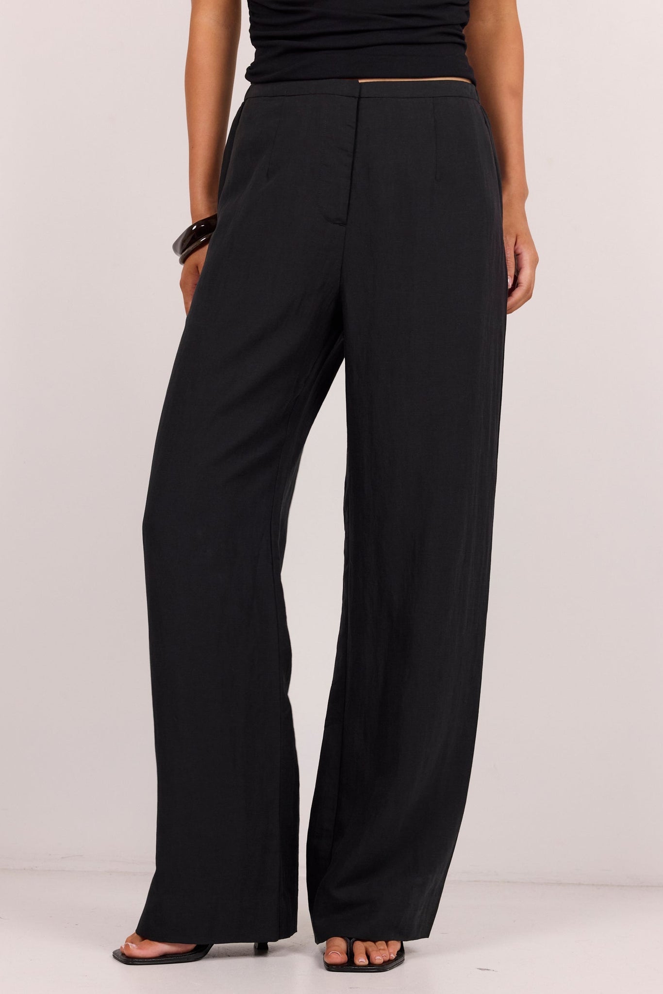 Charmed Soft Black Pleat Front Wide Leg Pants