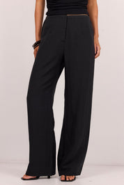 Charmed Soft Black Pleat Front Wide Leg Pants