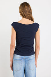 Backstreet Navy Stretch Boat Neck Sleeveless Top