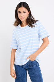 Binding Pale Blue White Stripy Boxy Fit Tee