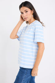 Binding Pale Blue White Stripy Boxy Fit Tee
