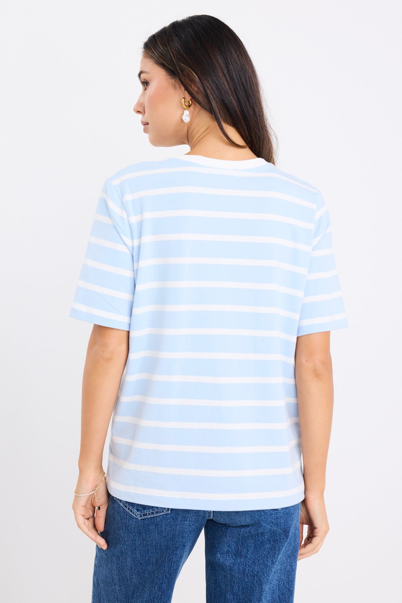 Binding Pale Blue White Stripy Boxy Fit Tee