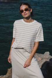 Binding  White Natural  Stripy Boxy Fit Tee