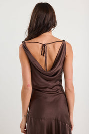 Bountiful Chocolate Satin Tie Back Bias Slip Dress