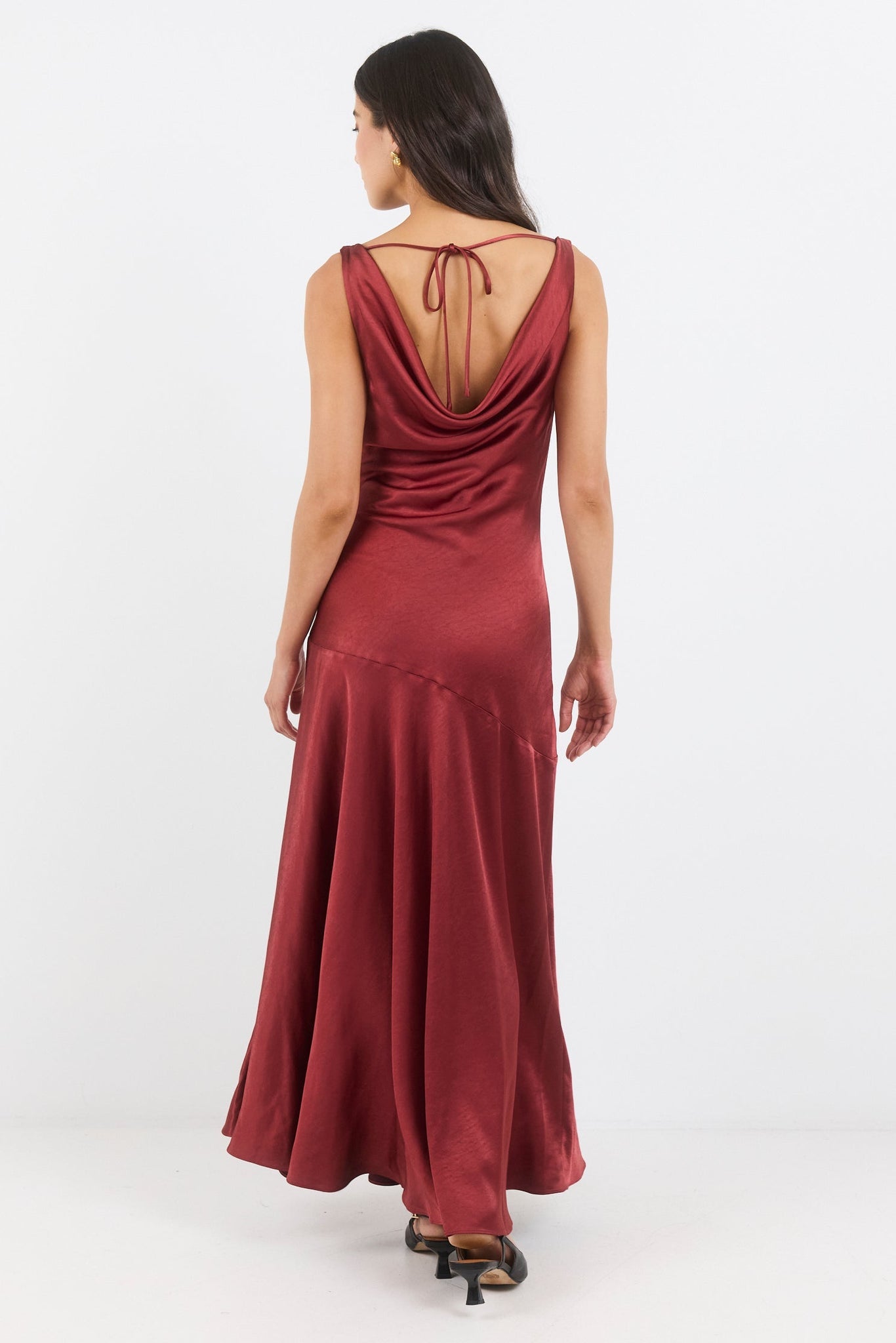 Bountiful Paprika Satin Tie Back Bias Slip Maxi Dress
