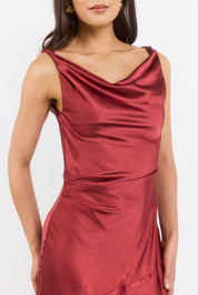 Bountiful Paprika Satin Tie Back Bias Slip Maxi Dress