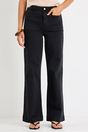 Zoey Black High Rise Wide Leg Pocket Jean