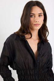 Composite Black Sheer Shirred Body Shirt