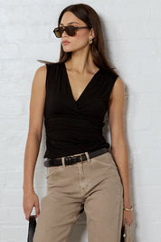Connect Black Jersey Cross Front Top