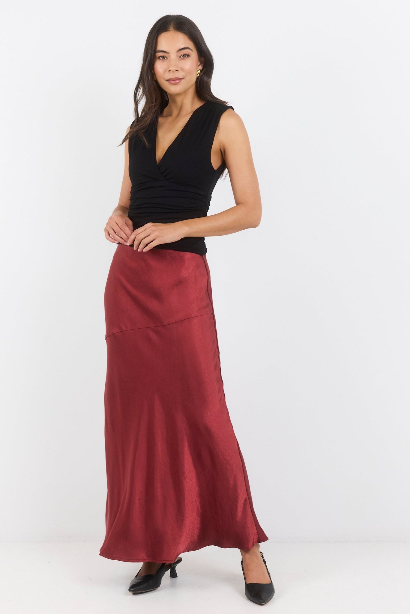 Liberal Paprika Satin Bias Maxi Skirt