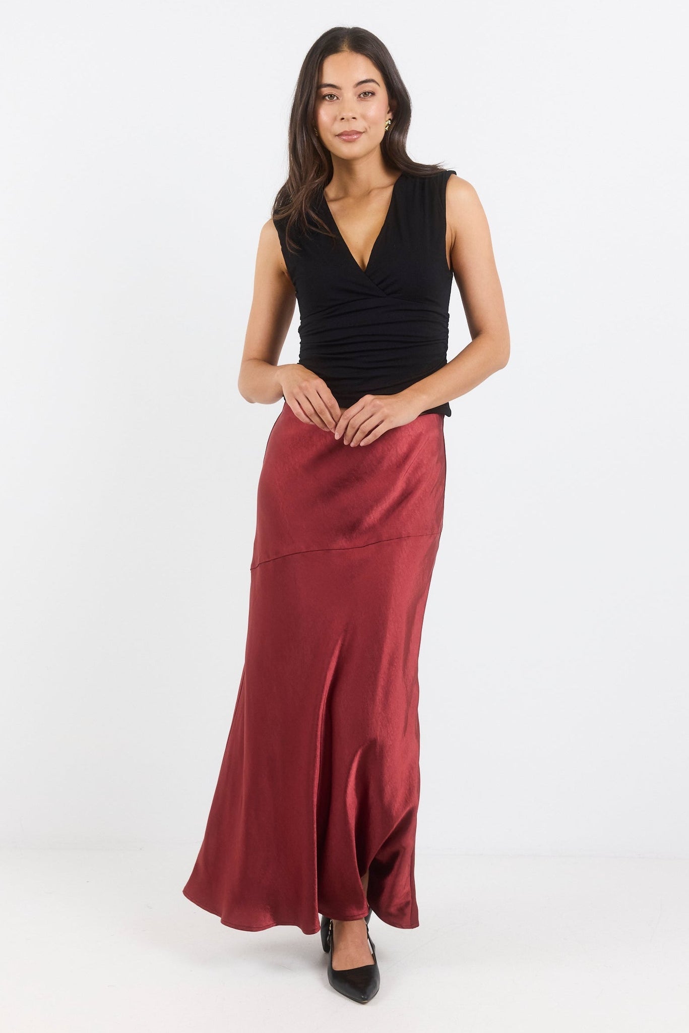 Liberal Paprika Satin Bias Maxi Skirt
