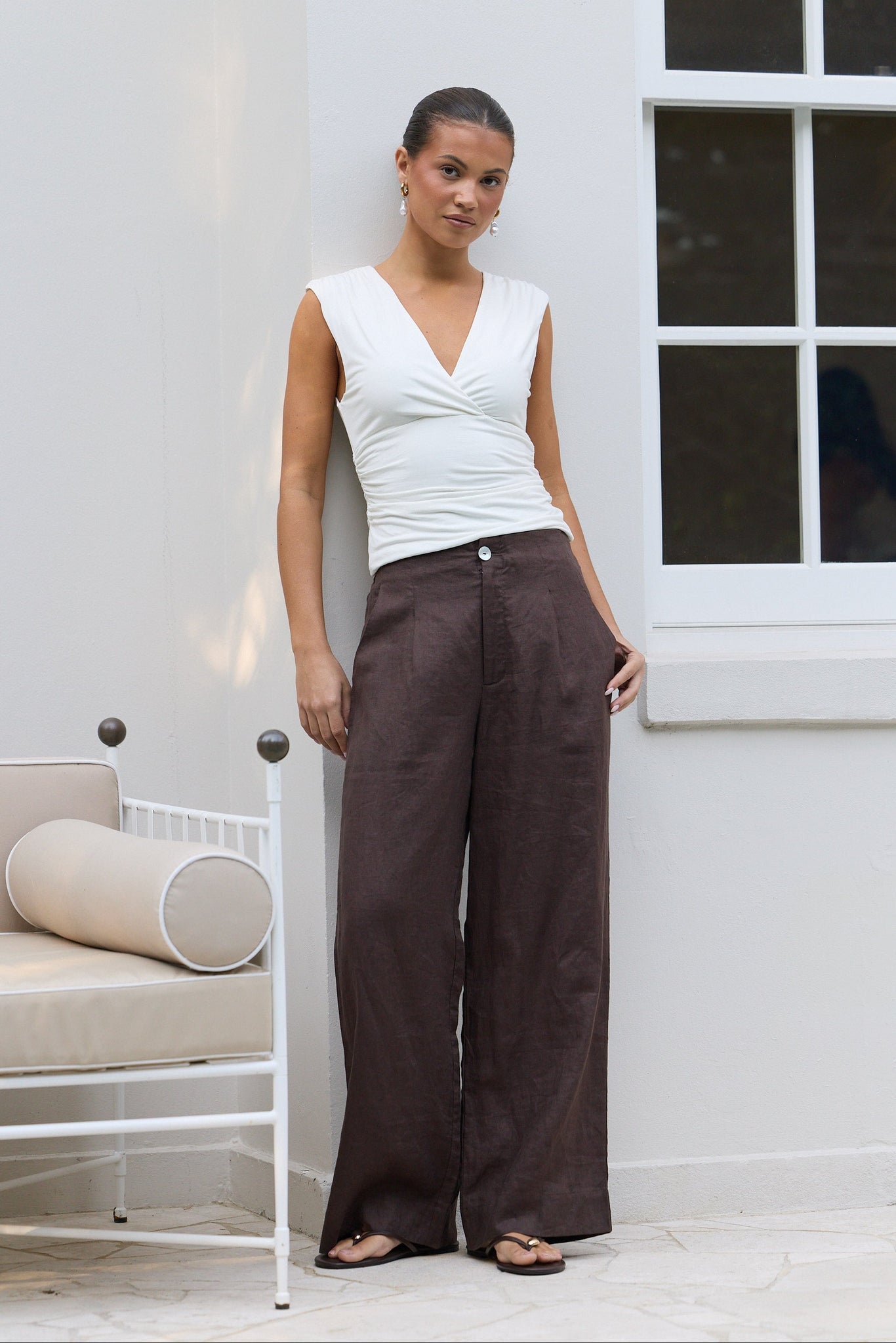 Curator Chocolate Linen Pleat Front Wide Leg Pants