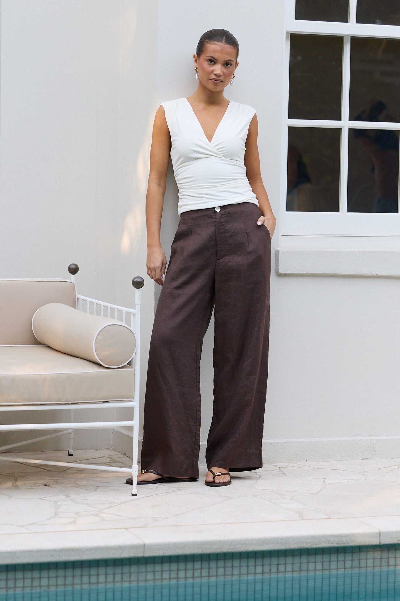 Curator Chocolate Linen Pleat Front Wide Leg Pants