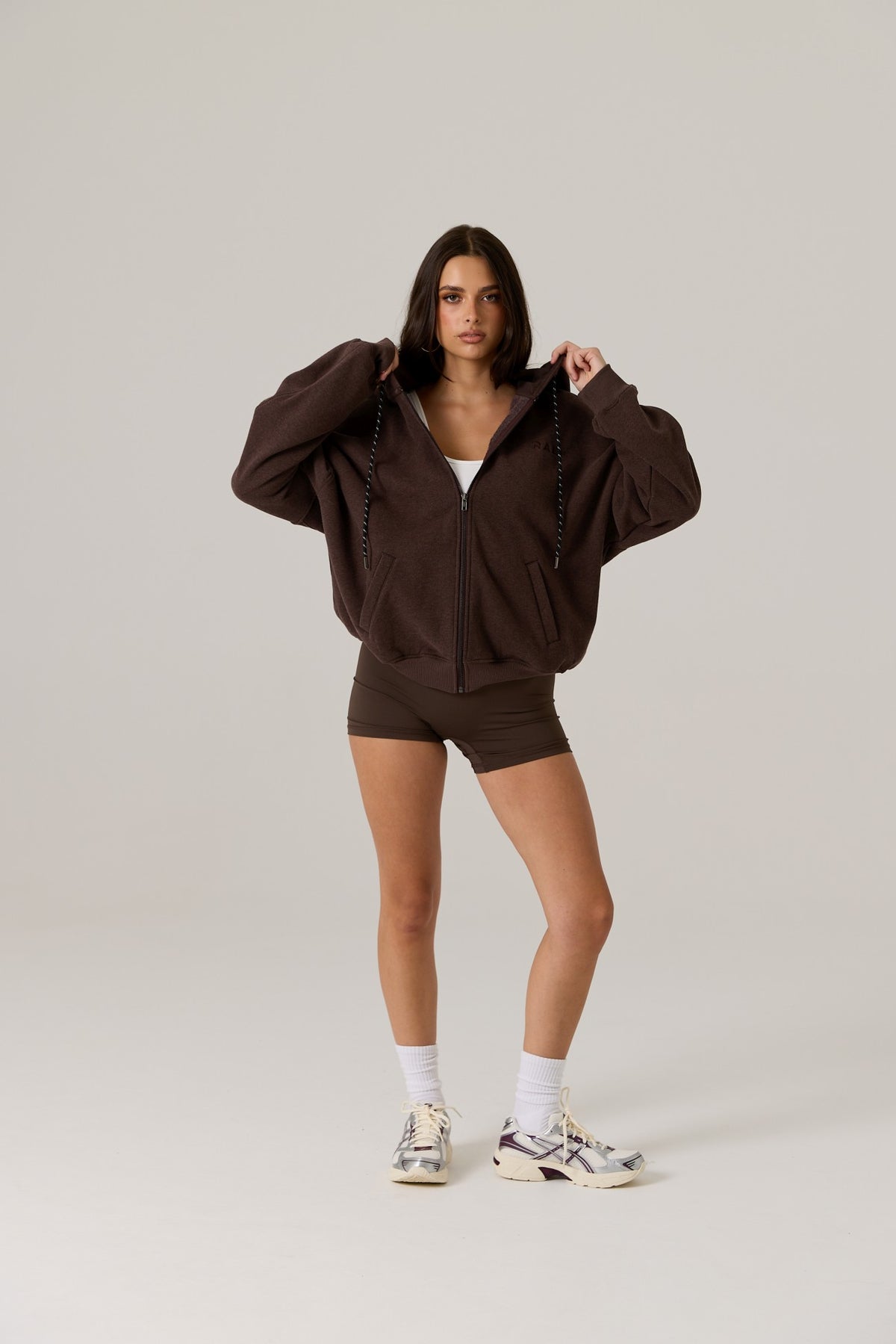 Remy Zip Through Fleece Hoody Vintage Dark Truffle
