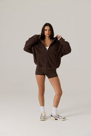 Remy Zip Through Fleece Hoody Vintage Dark Truffle