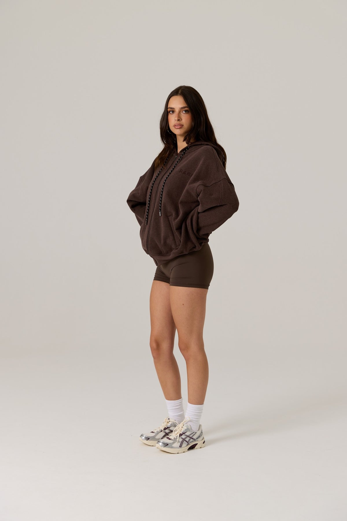 Remy Zip Through Fleece Hoody Vintage Dark Truffle