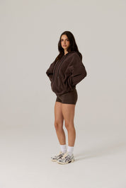 Remy Zip Through Fleece Hoody Vintage Dark Truffle