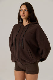 Remy Zip Through Fleece Hoody Vintage Dark Truffle