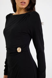 Course Black Cross Front LS Maxi Dress