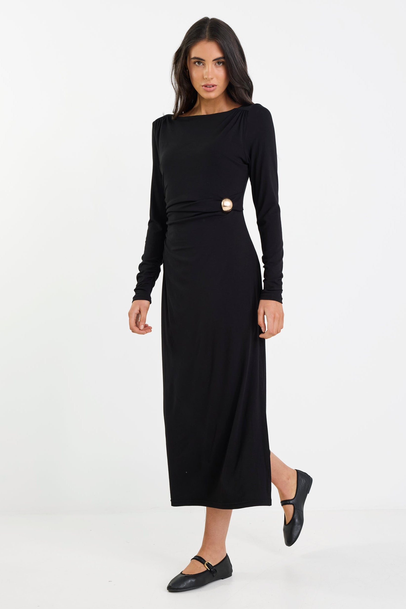 Course Black Cross Front LS Maxi Dress