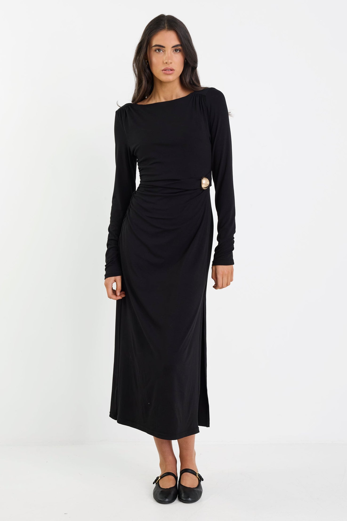 Course Black Cross Front LS Maxi Dress
