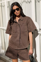 Crucial Mocha Denim Short Sleeve Shacket - Mocha