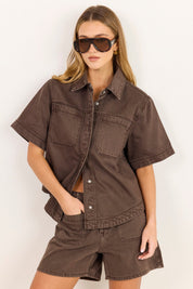 Crucial Mocha Denim Short Sleeve Shacket - Mocha