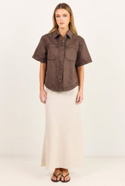 Crucial Mocha Denim Short Sleeve Shacket - Mocha